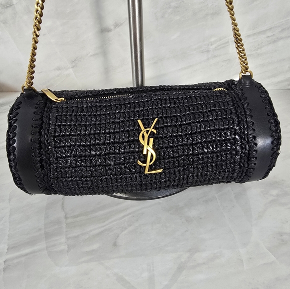 🔥RARE🔥Yves Saint Laurent Black Woven Raffia Shoulder Bag - Picture 2 of 10